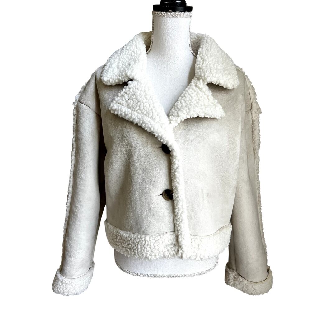 New! Wild Fable ivory faux suede sherpa jacket size L